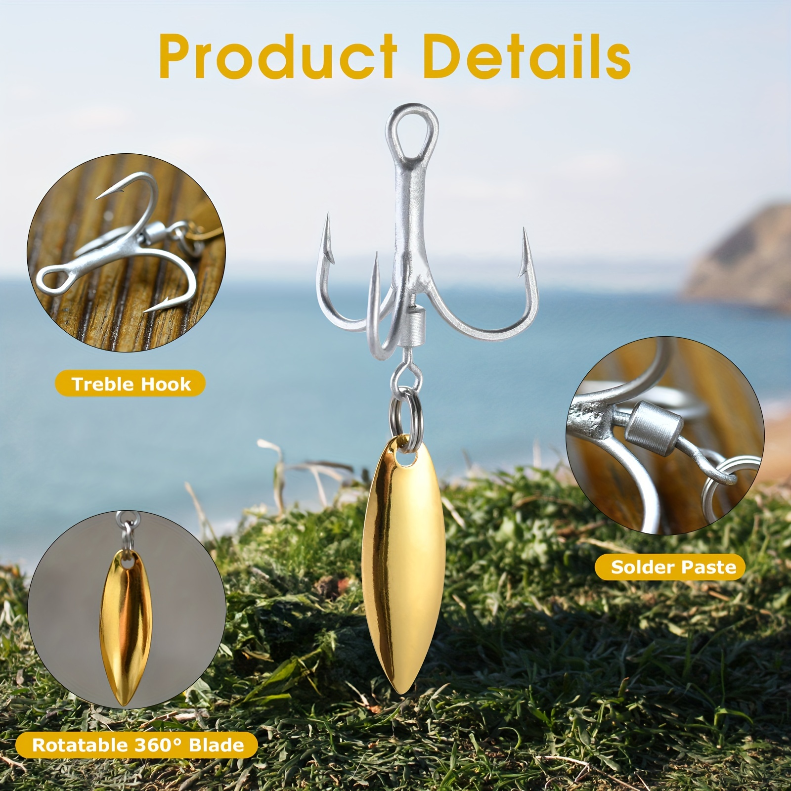 Fishing Treble Hook Golden Willow Blade Weighted Hooks - Temu Canada