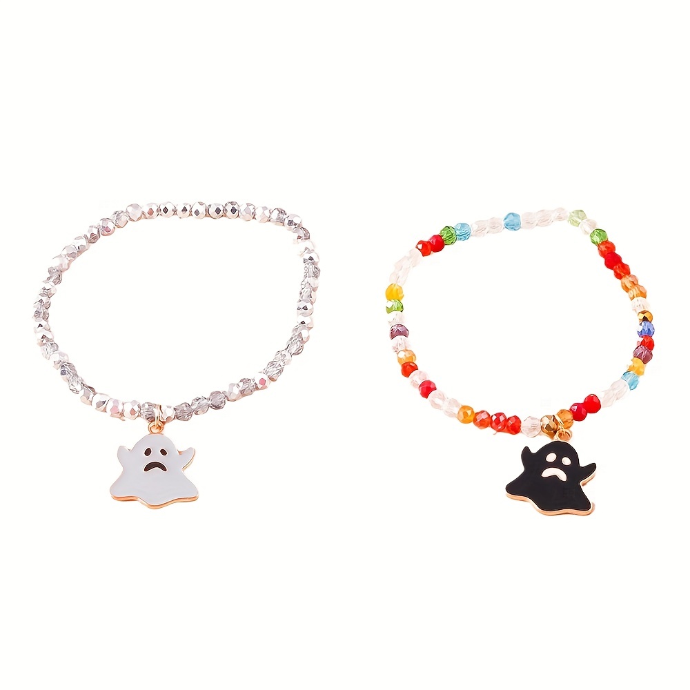 Unisex Halloween Black And White Beaded Bracelet - Temu