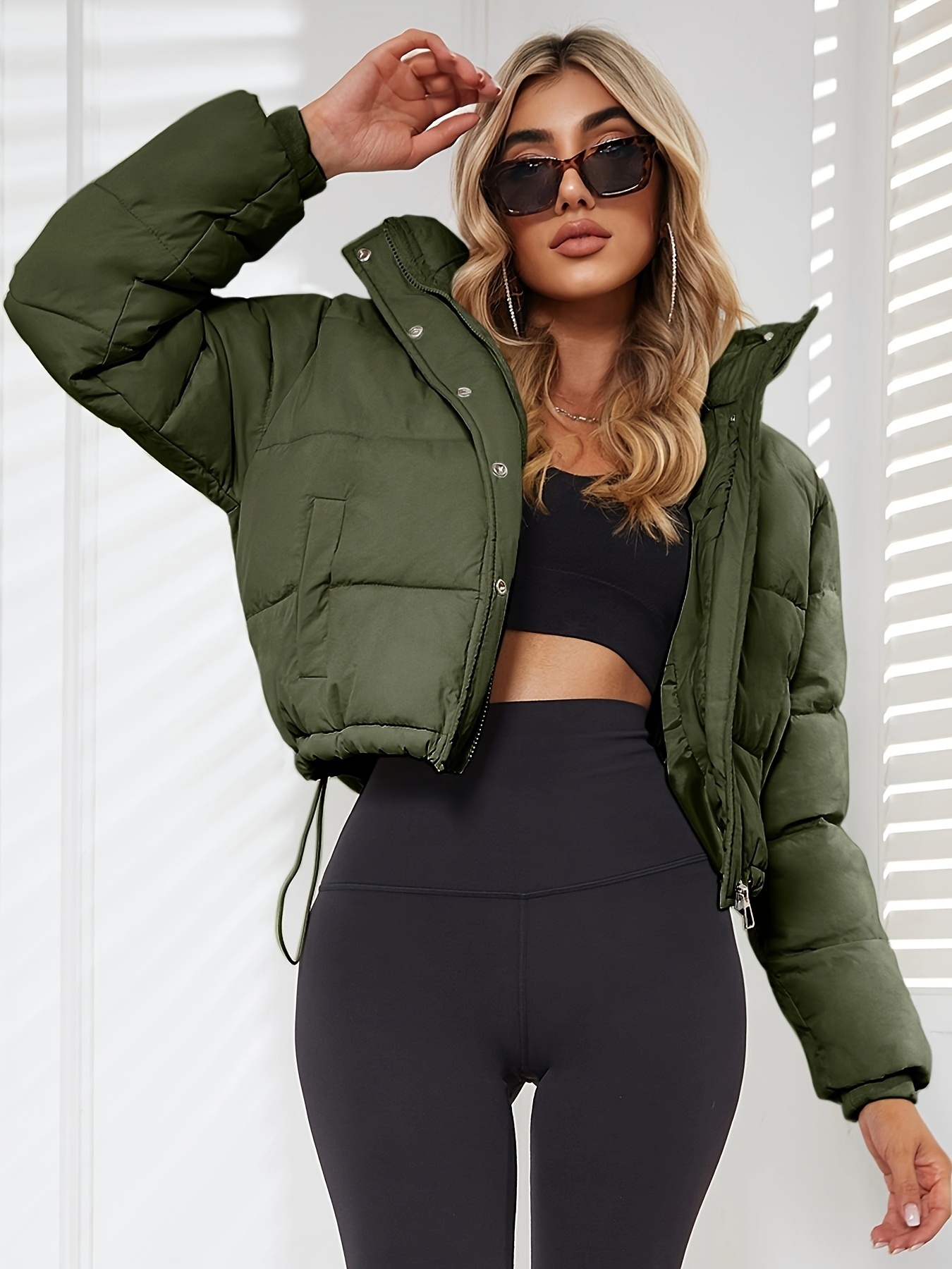 Buy STREET 9 Women Olive Green Solid Crop Jacket - Jackets for