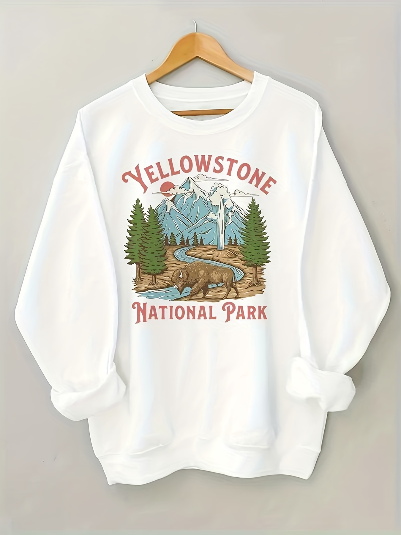 yellowstone print sweatshirt casual long sleeve crew neck sweatshirt womens clothing details 0