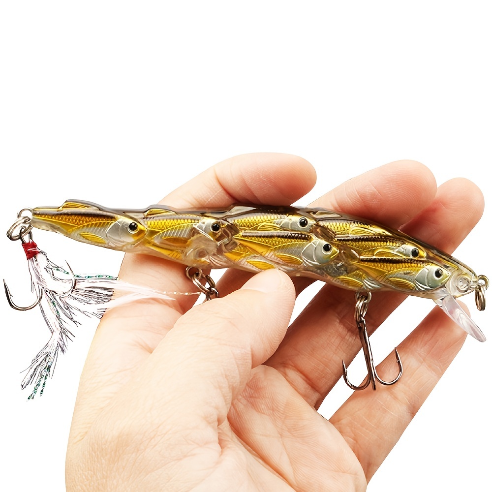 

1pc Long Casting Artificial Simulation Group Fish Lure, Slow Sinking Bionic Plastic Hard Bait With Feather Hook, Fishing Accessories