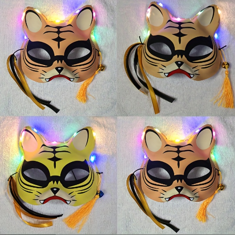 LED Glowing Cat Face Mask For Women Demon Slayer Cold Light Fox Mask  Masquerade Cosplay Props Bar Haunted House Party Decor