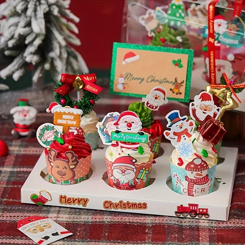 37ピース/セット クリスマスカップケーキトッパー 雪だるま サンタクロース トナカイ エルフ ペンギン ジンジャーブレッド クリスマスツリー  ケーキデコレーション カップケーキピック クリスマス ホリデーパーティー用品 ベーキングケーキデコレーション用