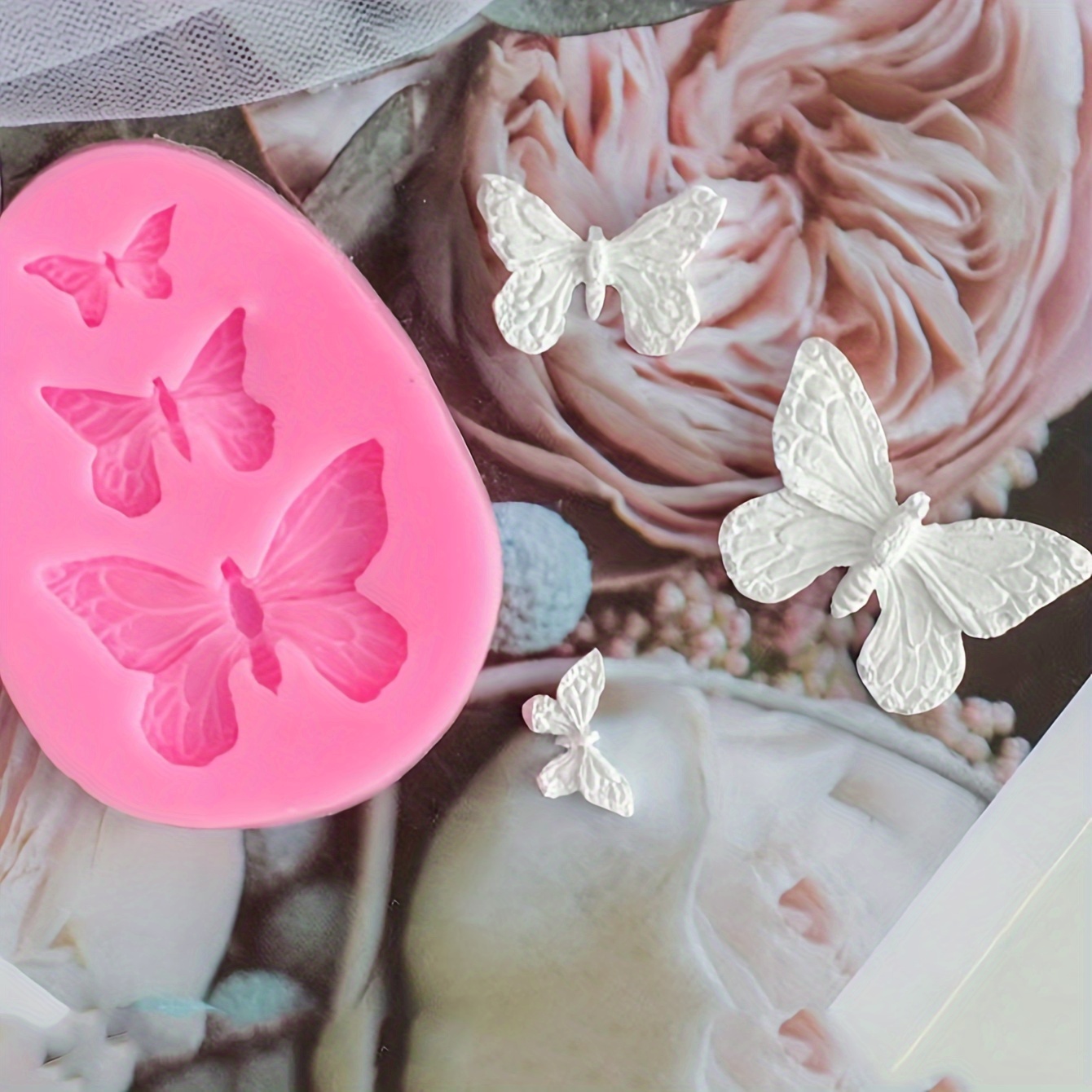 1pc Pink Butterfly Shaped Silicone Mold For Diy Cake Decoration, Chocolate,  Baking Tool