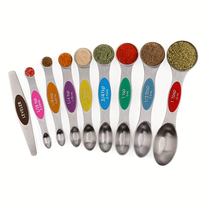 Magnetic Measuring Spoons Set of 6 Stainless Steel Dual Sided Stackable  Teaspoon for Measuring Dry and Liquid Ingredients