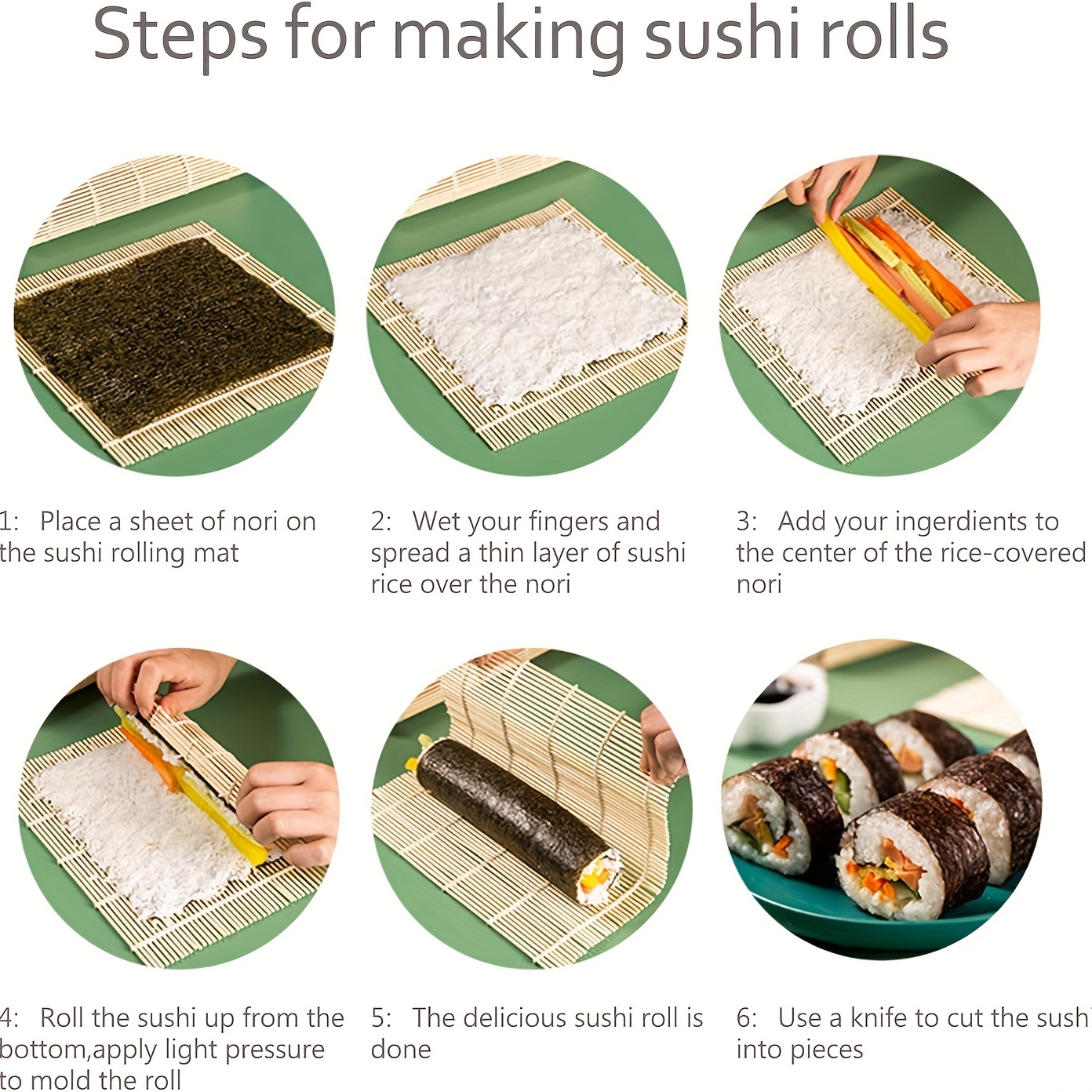 Bamboo Sushi Rolling Mat, Sushi Making Kit, Natural Bamboo Sushi