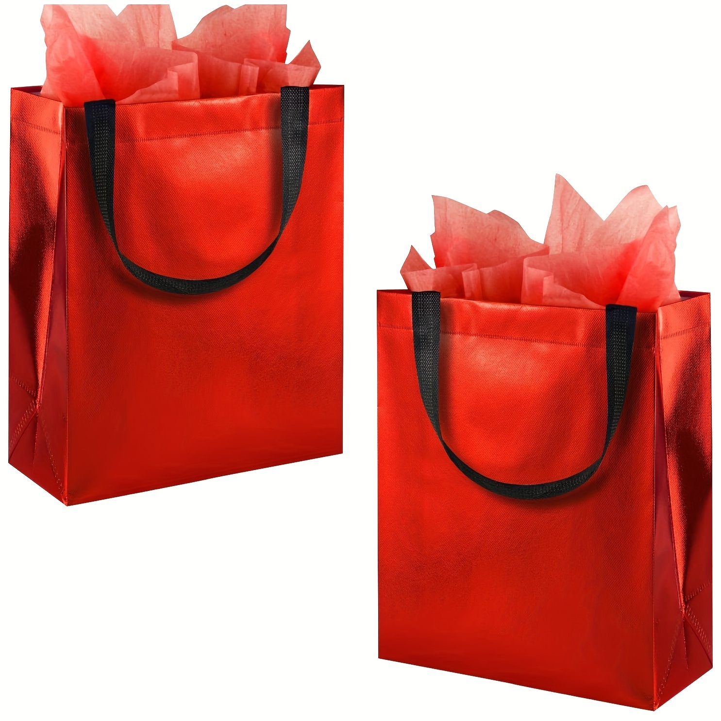 6pcs Reusable Gift Bags with Glossy Sturdy Black-like Handle  Heavy-Duty Polypropylene Aluminized Film, Foldable Party