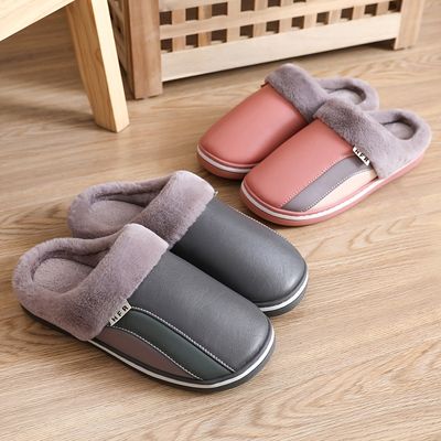 Men's Warm Fleece Lining Comfortable Non-slip Waterproof Platform Slippers House Shoes For Men Women, Winter