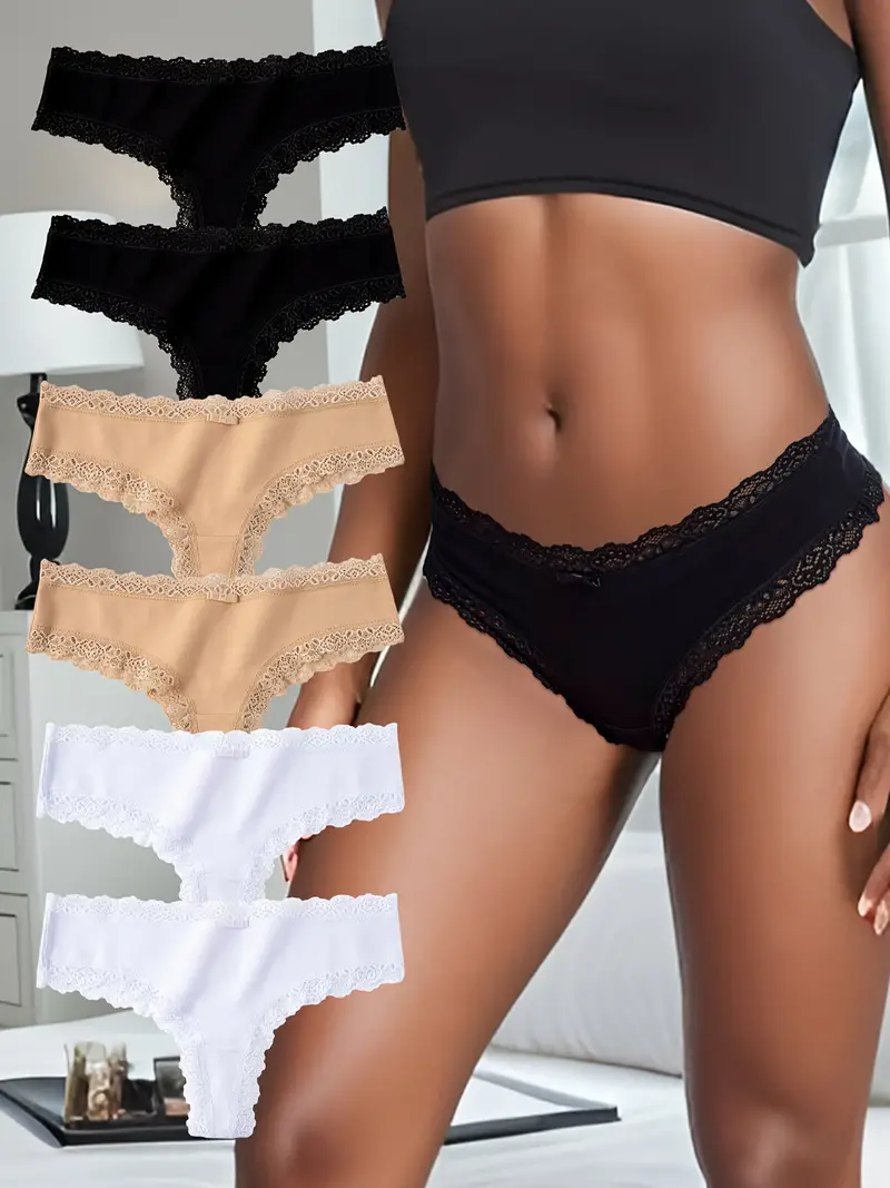 Lace Stitching Thongs Soft Comfy Stretchy Intimates Panties - Temu