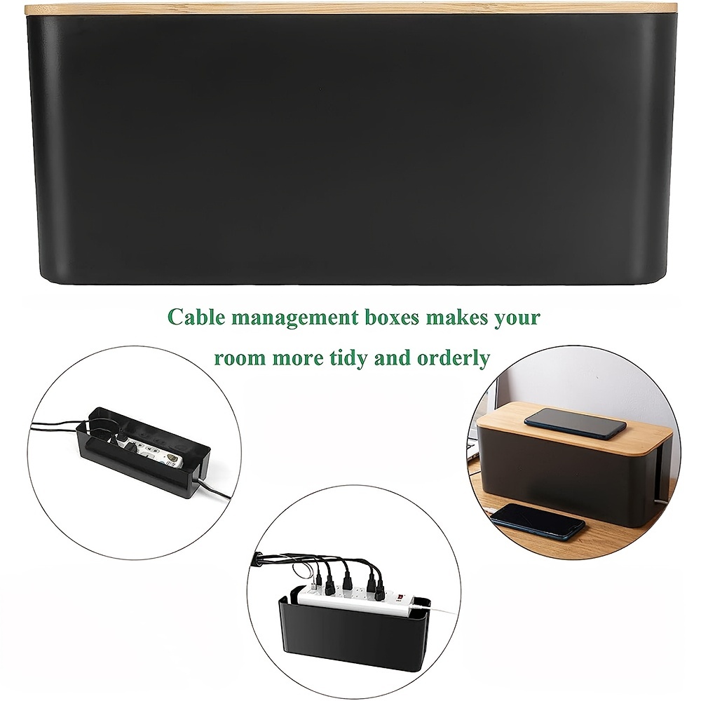 Box mit Bambusdeckel Kleine Box für Verlängerungskabel Streifen  Überspannungsschutz (schwarz)