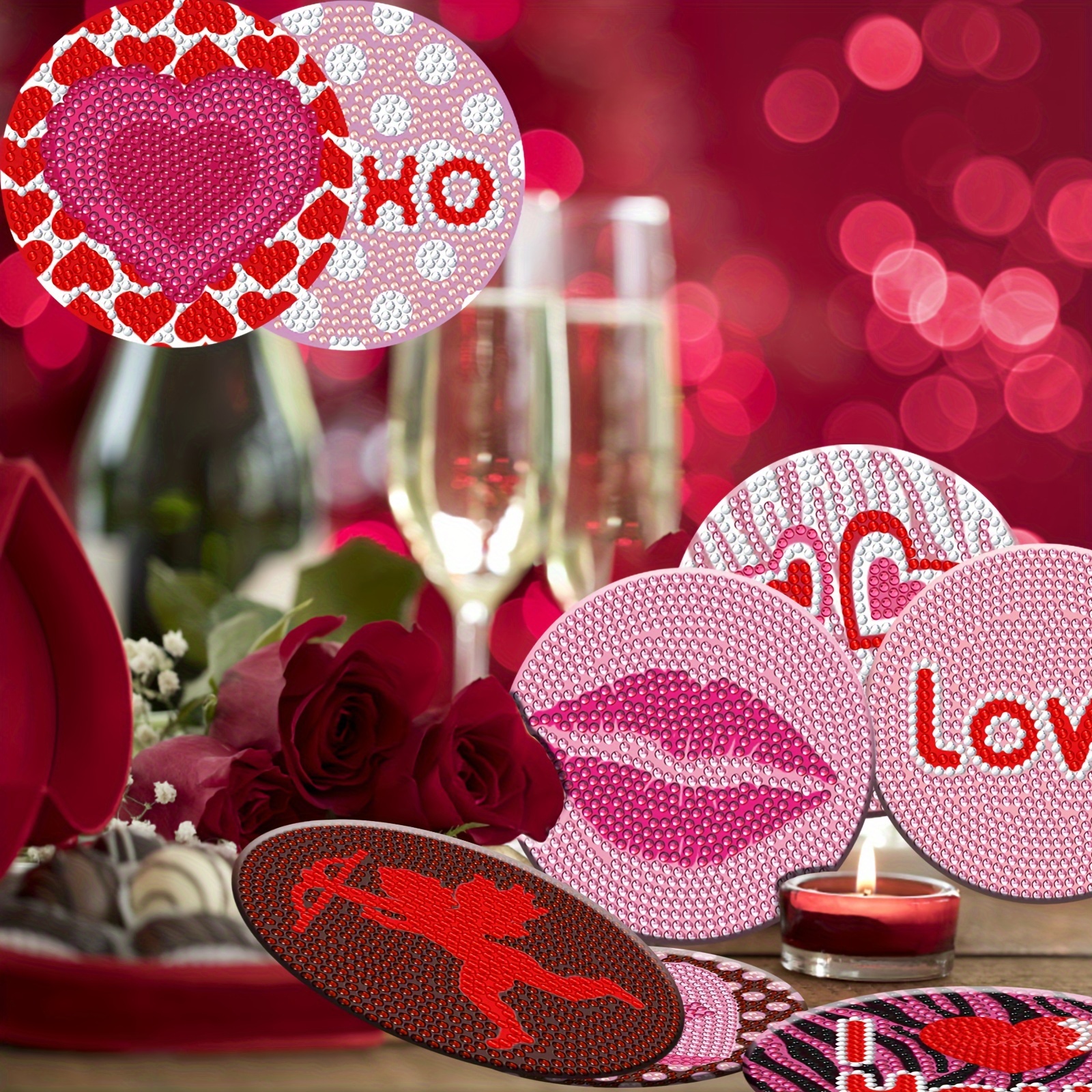 Valentine's Day Diamond Art Painting Coasters Kits - Temu