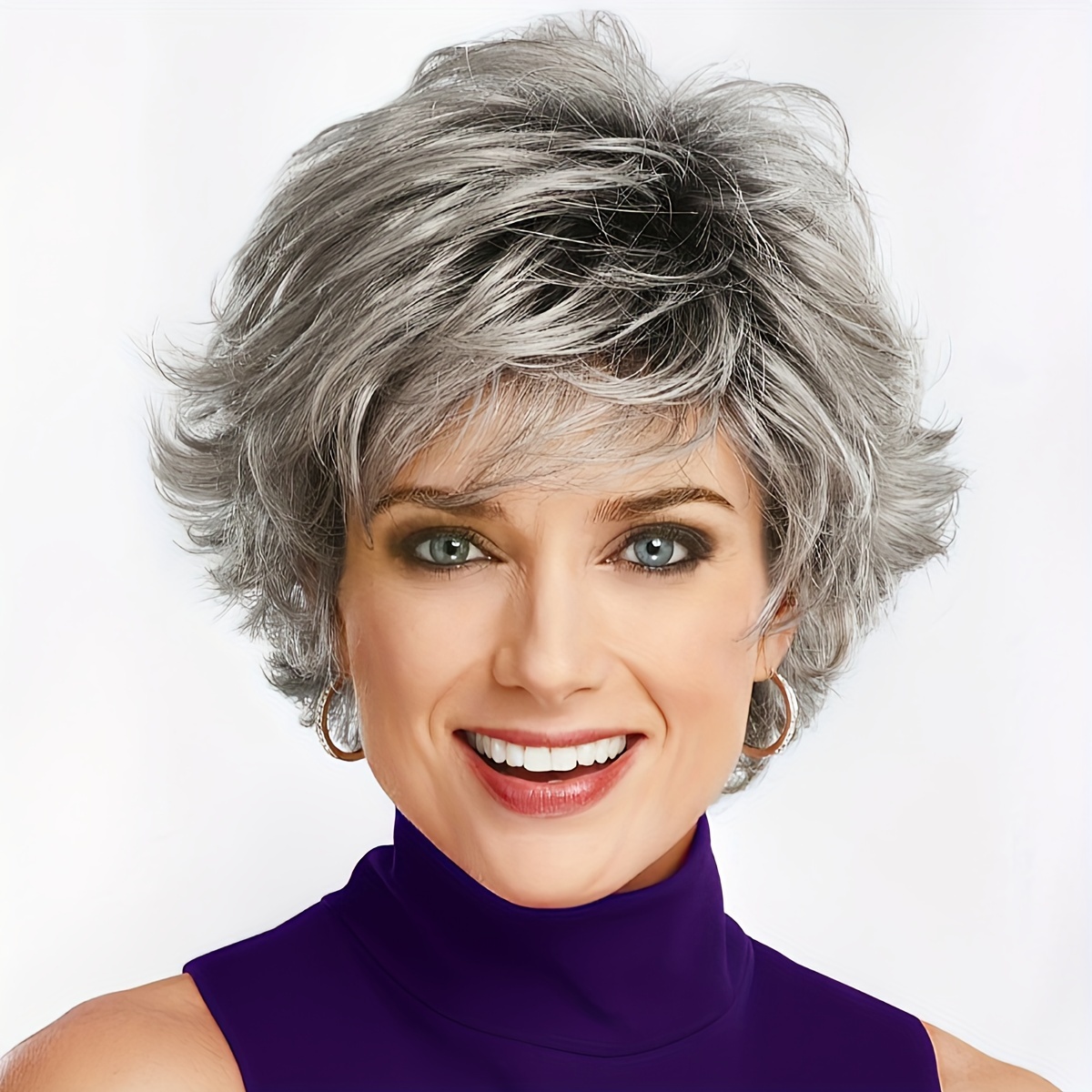 Short Grey Pixie Cut Wigs Women Layered Synthetic Hair Mixed