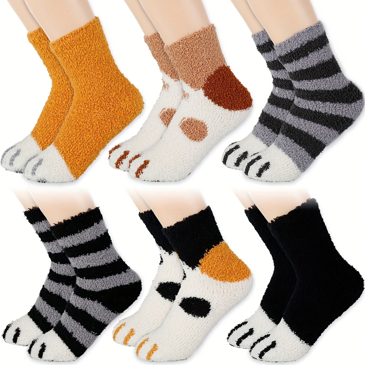 

1pair Autumn And Winter Coral Fleece Mid-calf Socks, Cute Cat Claw Plush Thickened Socks