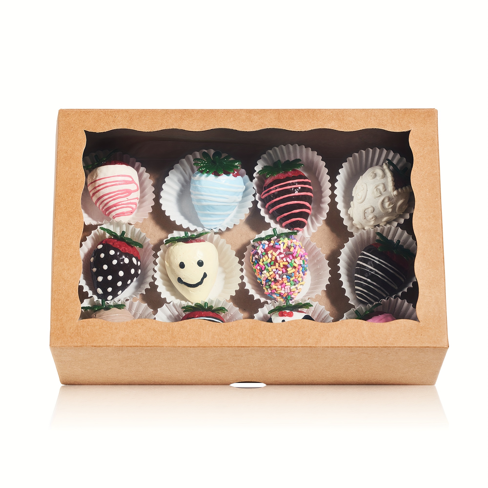 4/12/25pcs, 10*7*2.5 Inches Chocolate Covered Strawberry Boxes For 12,  Cookie Boxes, Bakery Boxes With Display Window, Christmas Paper Gift Boxes,  Des