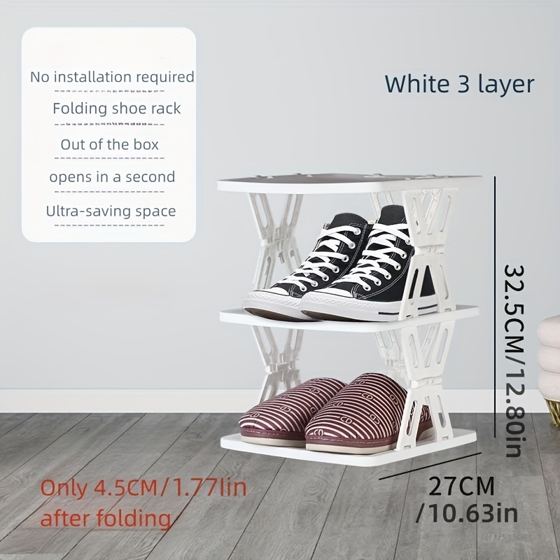 3-Tier White Folding Shoe Rack