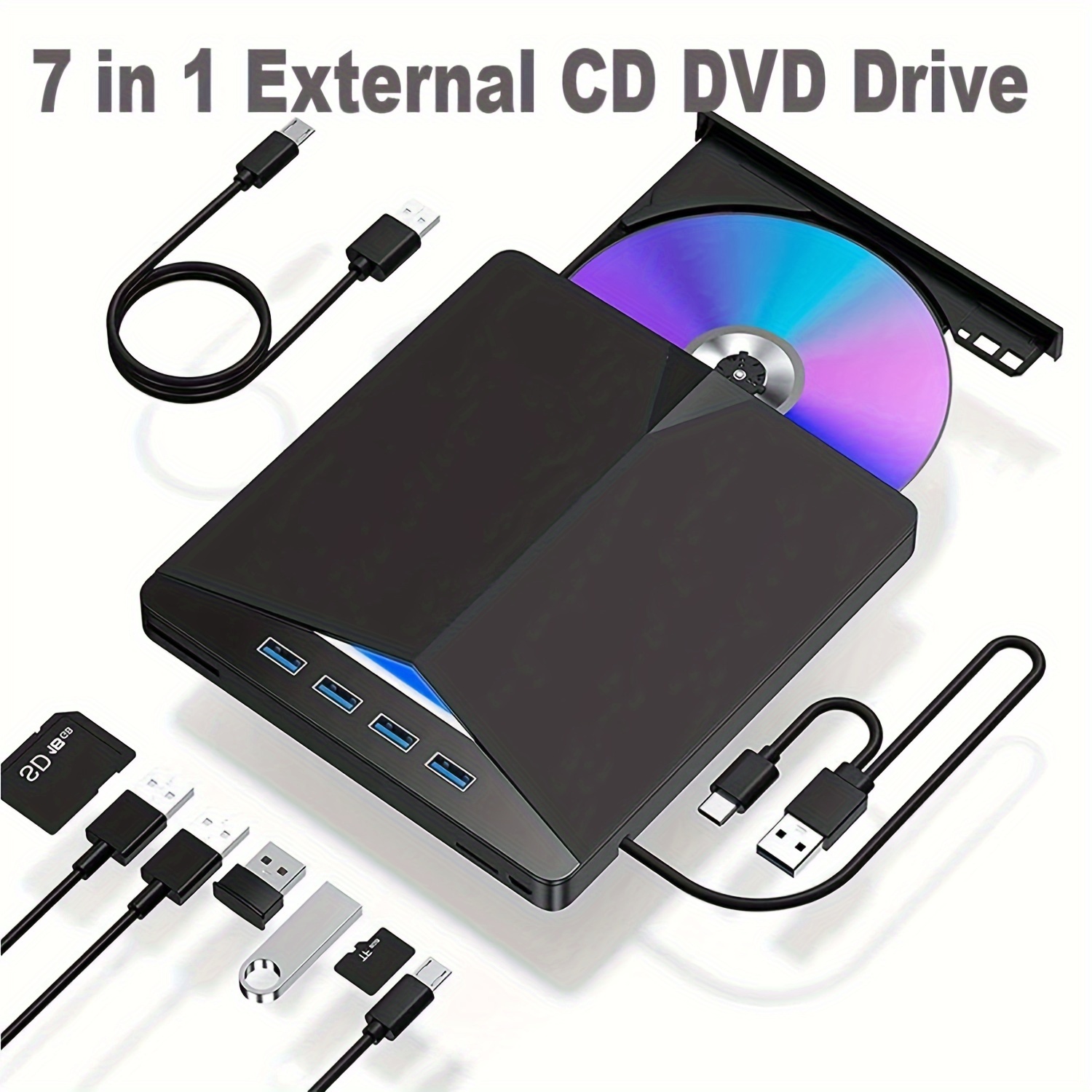 Lecteur CD et DVD Externe pour PC Portable + Mac - USB 3.0 Transmission  Haute Vitesse - Câble USB Fourni - Compatibilite Windows et Mac OS - Noir