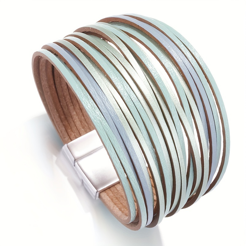 TEMU 1pc Boho Mint Leather Bracelet For Men Women, Fashion Multilayer Bracelet, Jewelry Gift