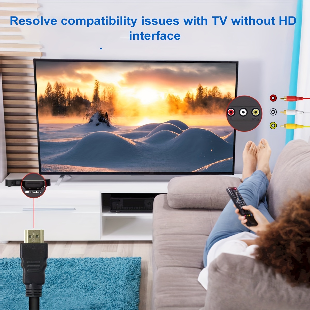 1080P 1.5M HDTV-compatible to 3 RCA Video Audio HDTV-compatible Cable AV  Cord Converter Adapter For HDTV TV Set-Box DVD Laptop