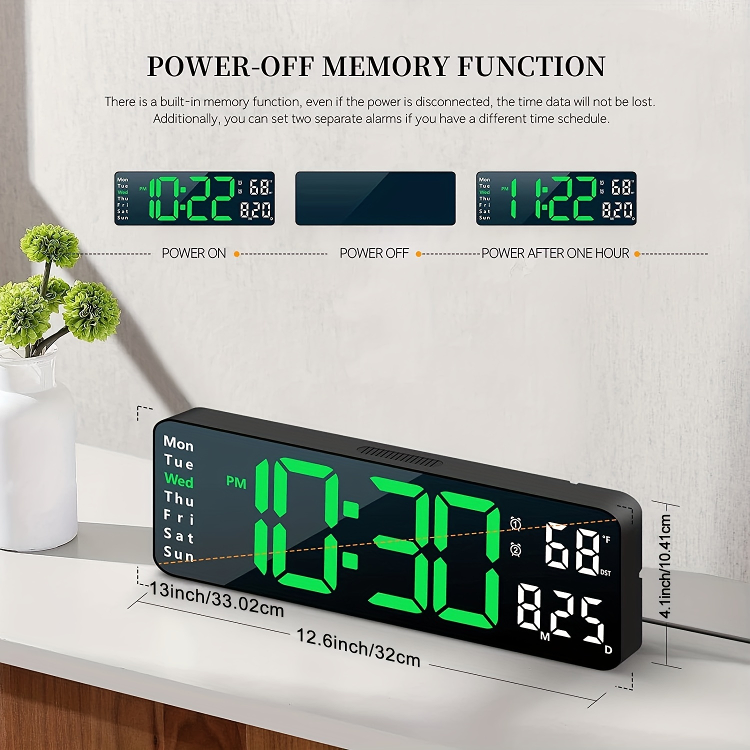Yingyu Horloge numérique à Grand écran,Grande Horloge Murale numérique de  22,9 cm avec Grand écran,4 Niveaux de luminosité,télécommande,Date,  température intérieure,12/24