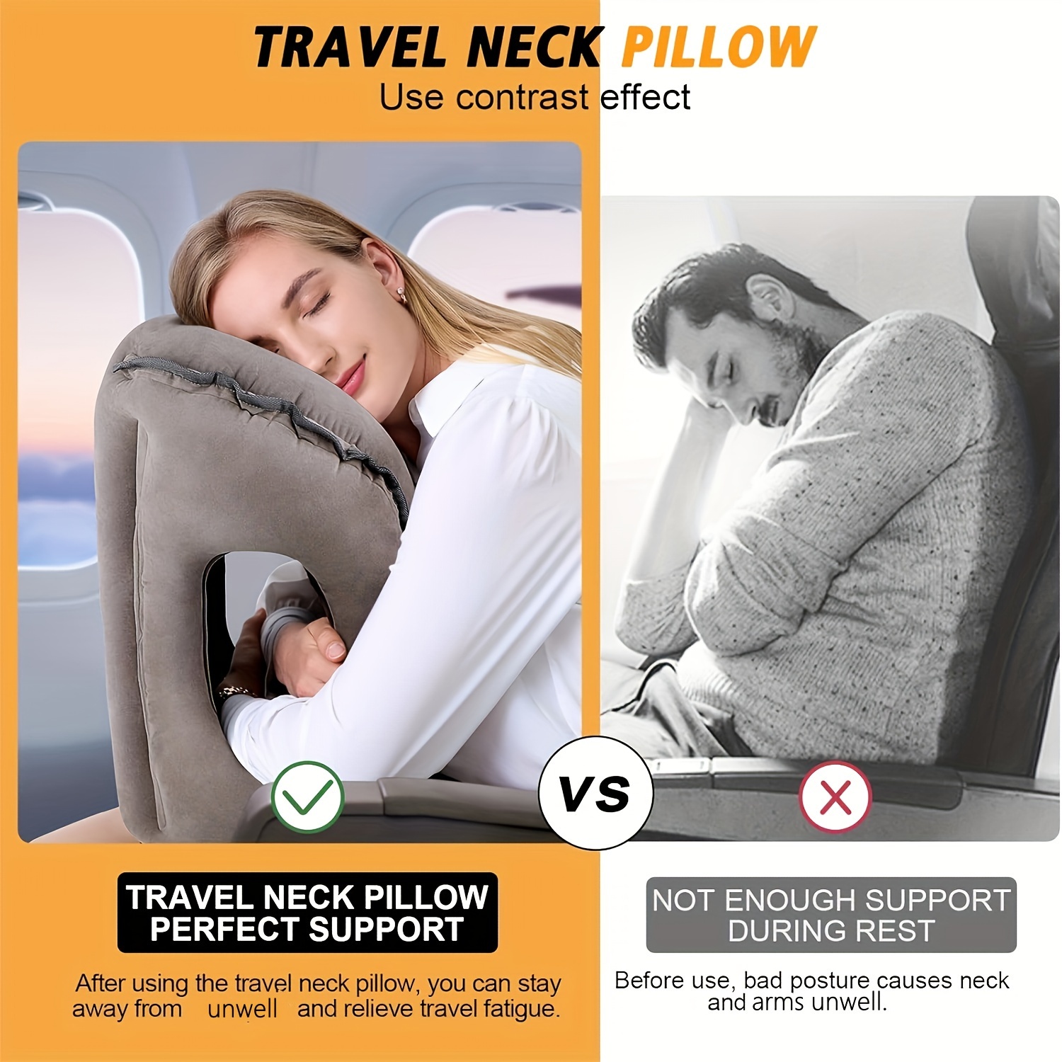 Travel Pillow Foldable Inflatable U-shaped Neck Support Car Airplane Air  Cushion