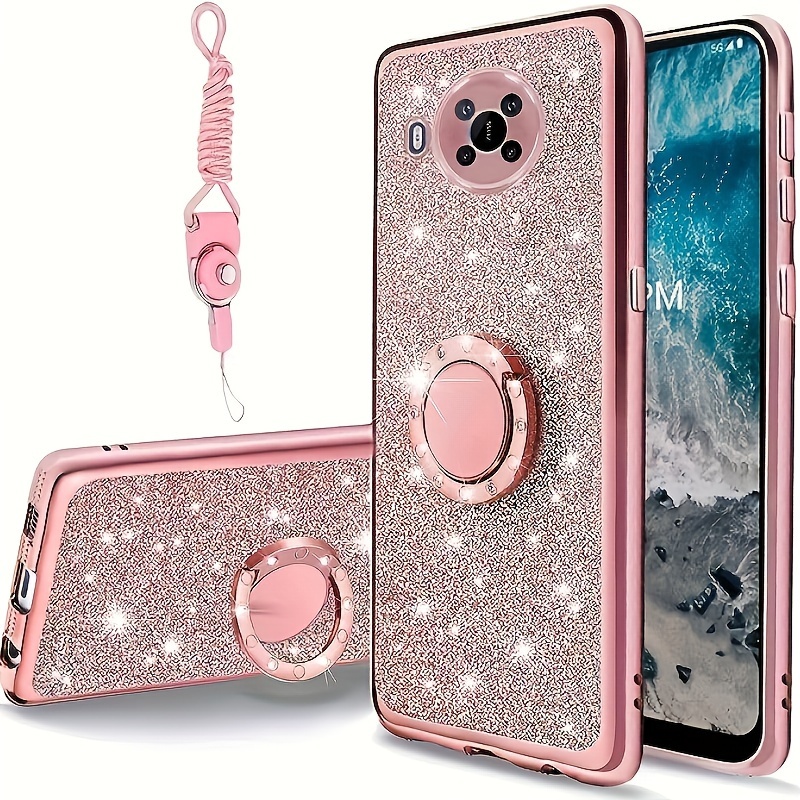 Funda de teléfono brillante para niñas con soporte rosa para Samsung Galaxy  S10 Plus S10 con soporte