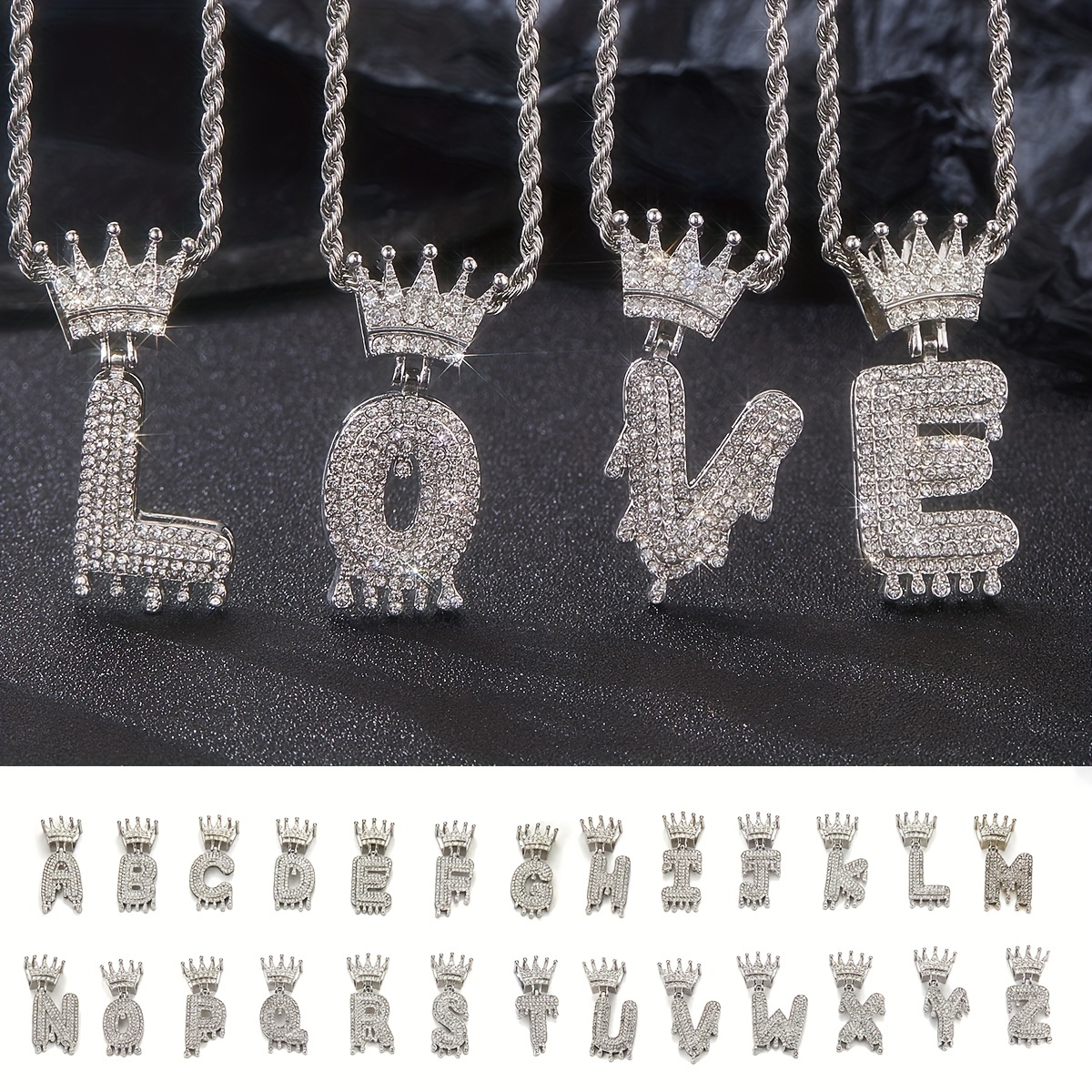 Iced Queen Letter Pendant Chains Men Silvery Golden Faux - Temu