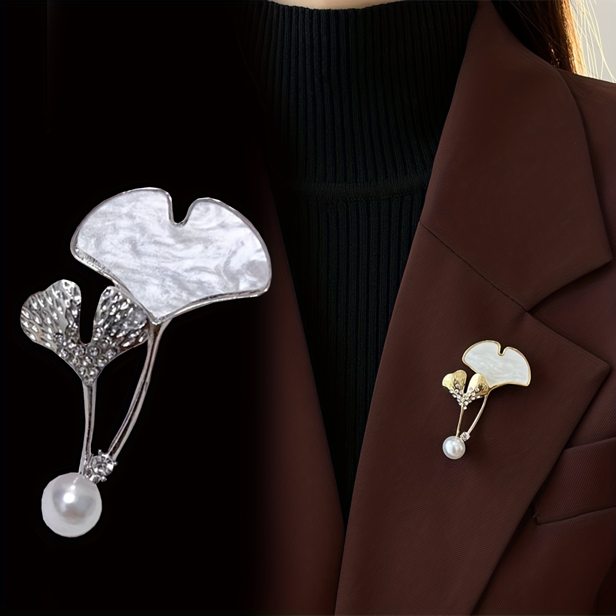 Elegant Faux Pearl Leaf Brooch For Women Delicate Alloy - Temu