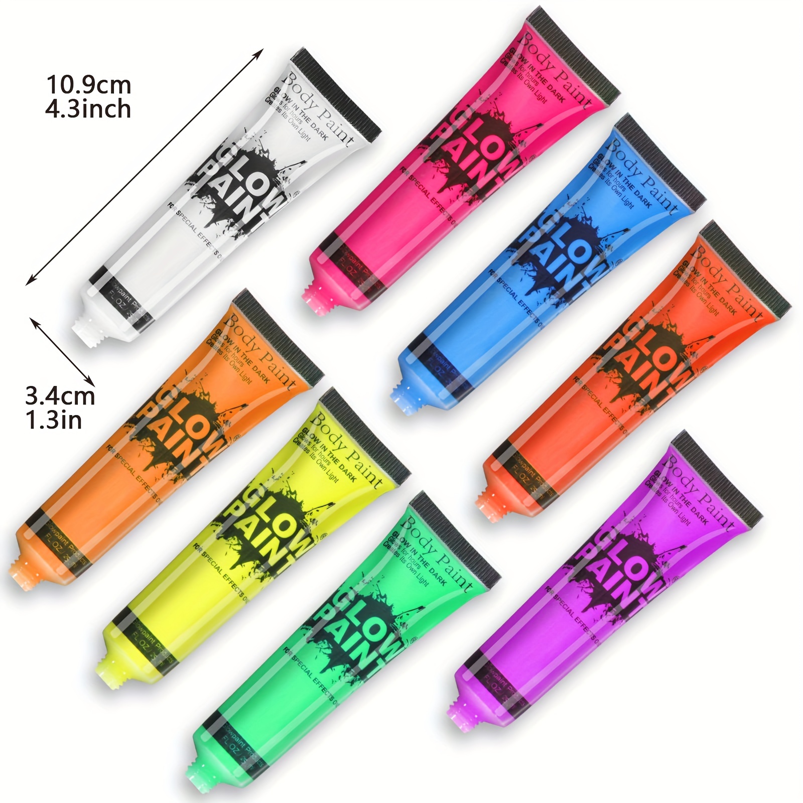8 Pcs Glow In The Dark Body And Face Paint, Blacklight Neon Body