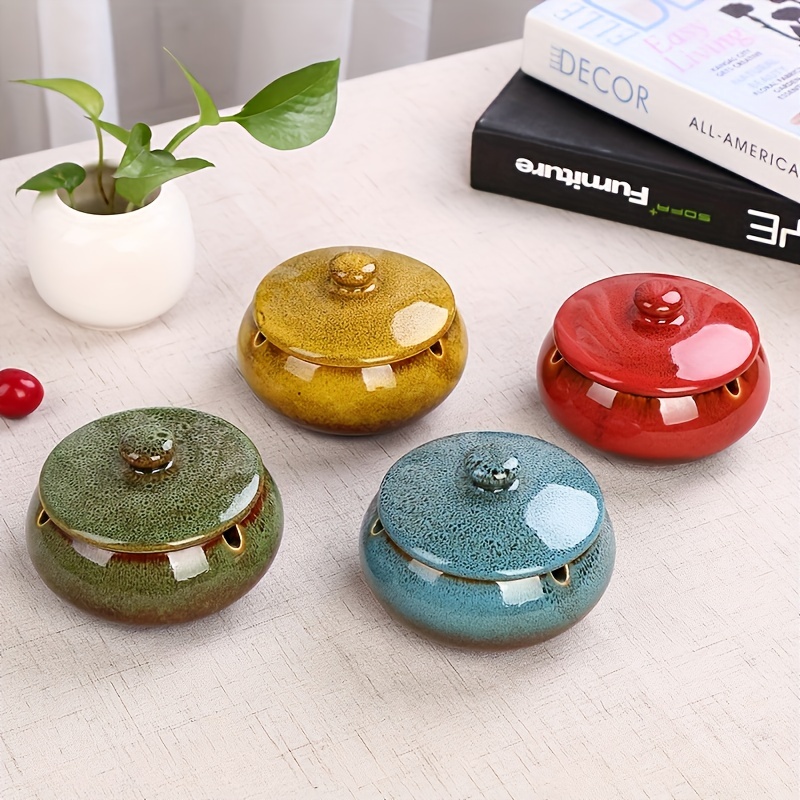 Ceramic Ashtray With Lid Round Ashtray For Home Office - Temu