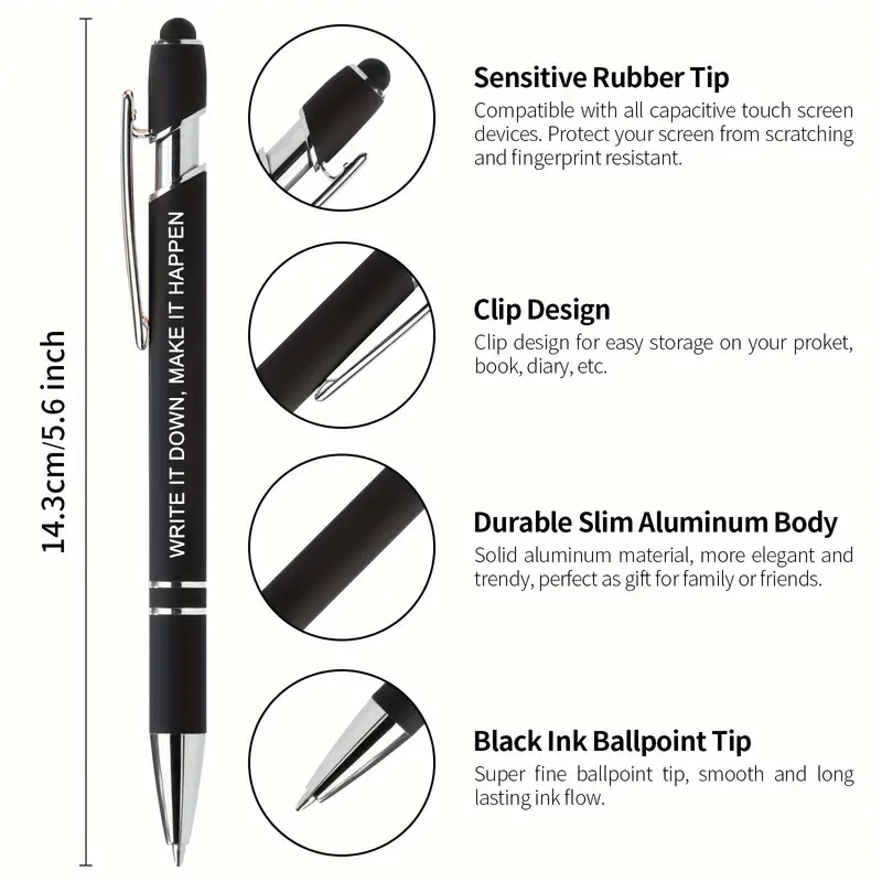Black Ballpoint Pens With Stylus Tip Motivation - Temu