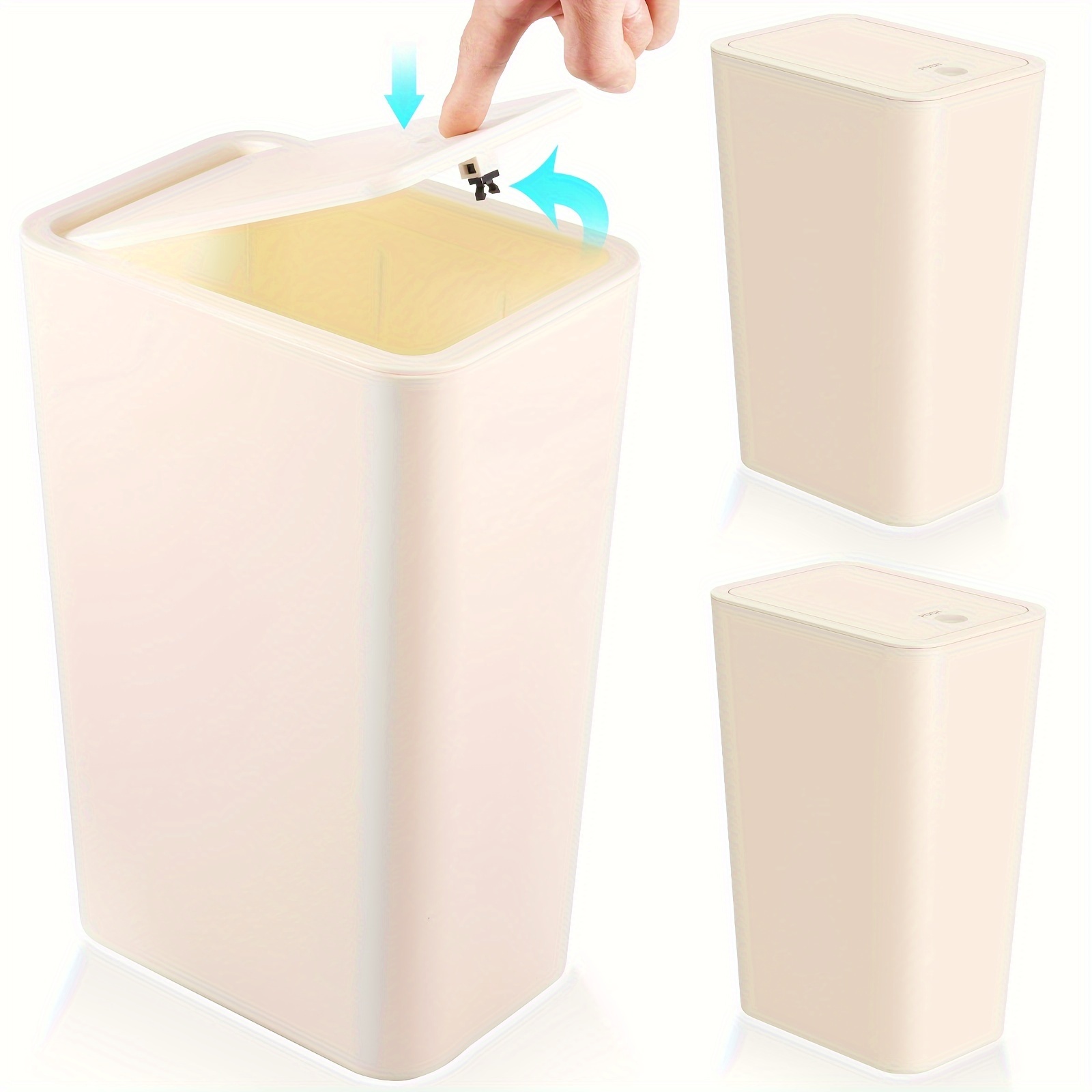 N. NETDOT Paquete de 3 cubos de basura de baño de 10 litros/2.6 galones con  tapa, cubo de basura con tapa de presión, bote de basura pequeño/cubos de