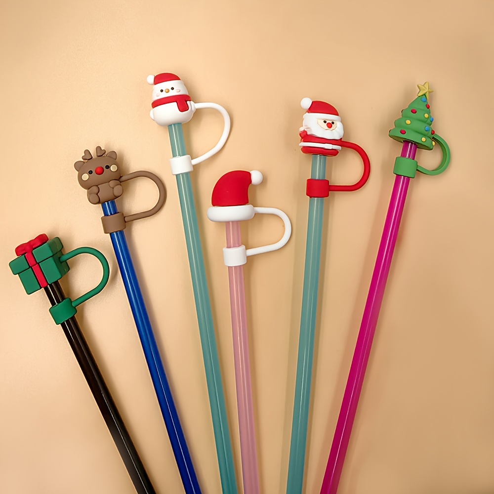 Cute Christmas Series Portable Silicone Straw , Reusable Dustproof Soft  Straw Plugs For Straw, Cup Decoration Accessories - Temu