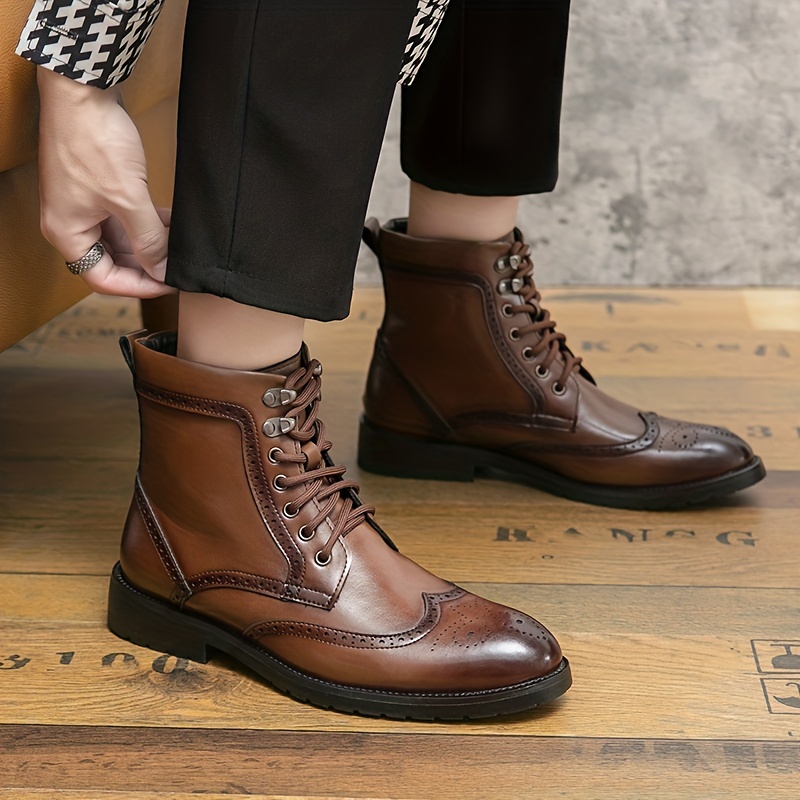 Botas Vestir Brogue Hombre, Botas Cuero, Zapatos Casuales Cordones Caminar  - Calzado Hombre - Temu