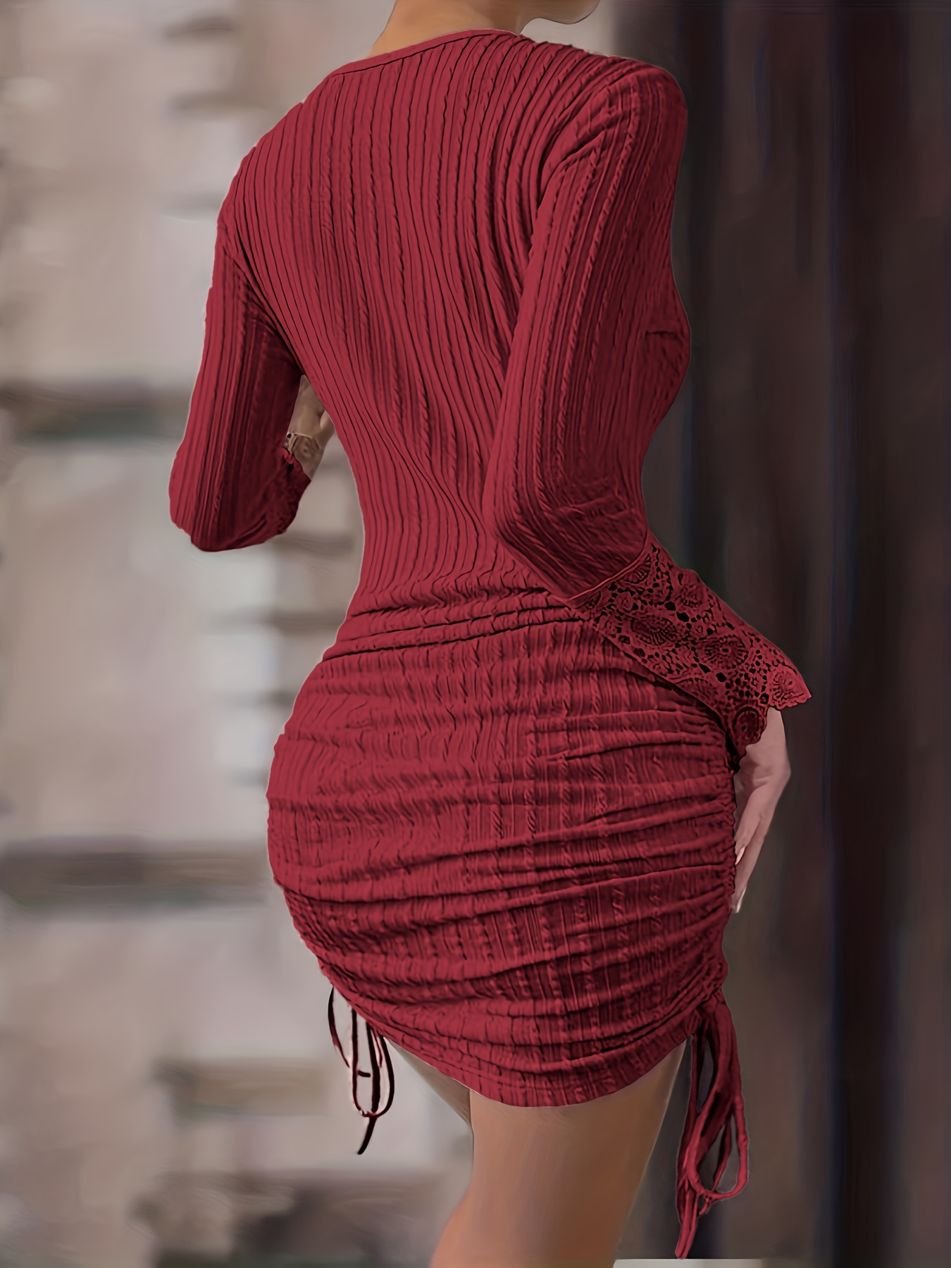 Red Drawstring Detail Bodycon Mini Dress