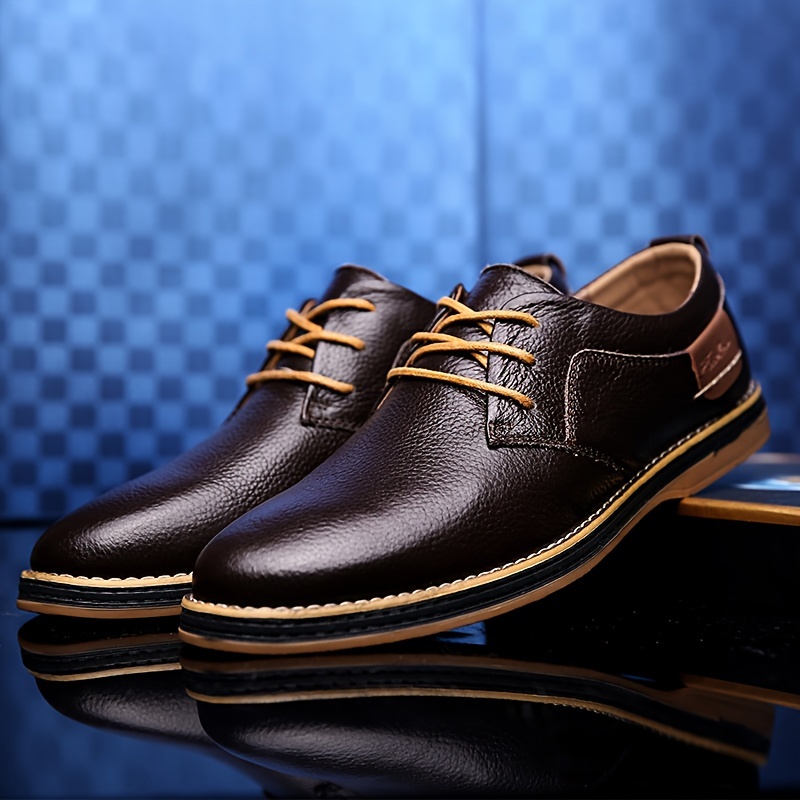 

Men's Split Leather Casual Shoes, Breathable Anti-skid Lace-up Shoes For Business Office