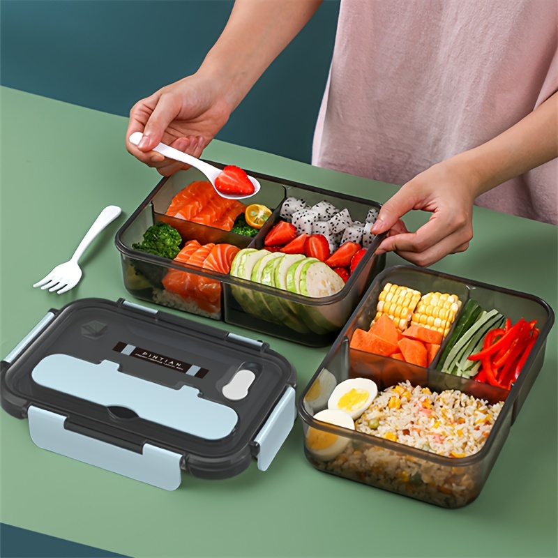 1pc 1500ml Large Capacity Blue Thermal Lunch Box With Three Compartments,  Lid, Microwave Safe, Portable Bento Box For Elementary School Students And  Office Workers, Made Of Food-grade Pp Material