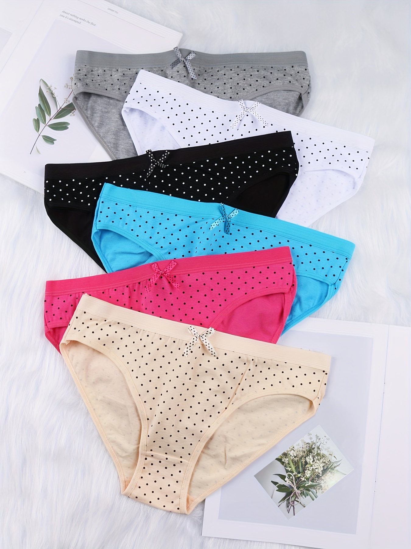 [6 Pack] Colorful Cotton Panties, Assorted Colors Soft & Stretchy Bikini  Briefs, Women's Lingerie & Underwear
