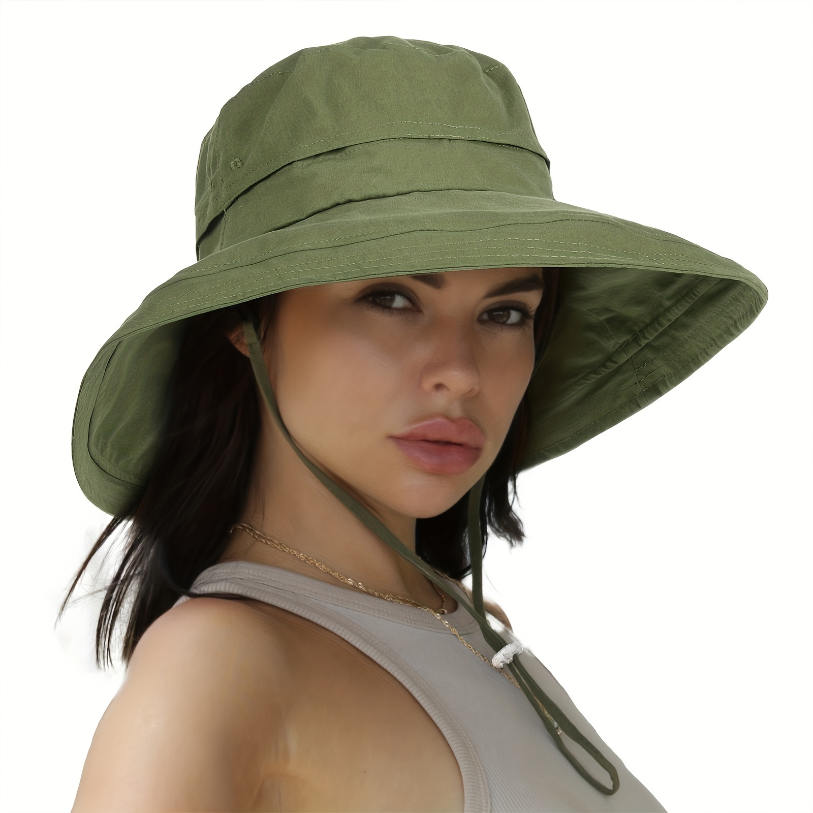 Wide Rolled Brim Sun Hat, Bucket Hats Solid Color Cotton Bucket Hat Outdoor UV Protection Sun Beach Boonie Hats for Hiking Fishing,Temu