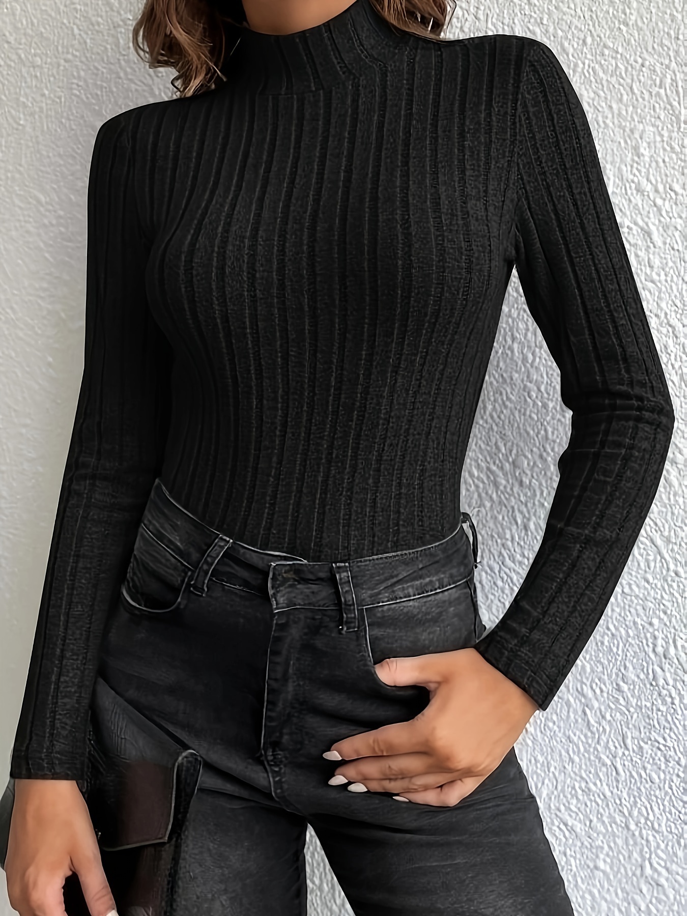 Women's Square Neck Long Sleeve Tops Jumpsuit High Stretch - Temu
