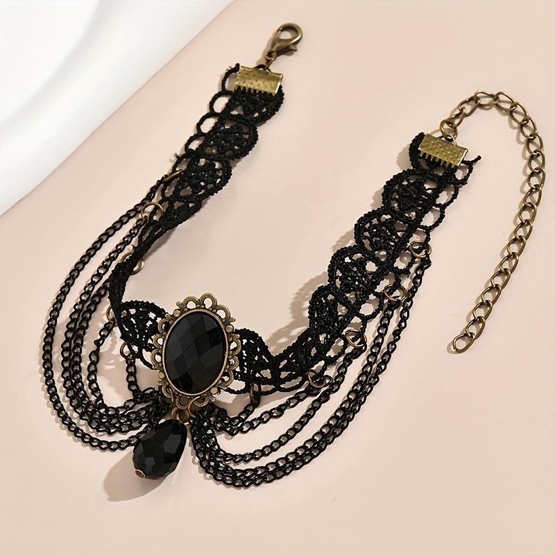 Gothic Multilayer Chain Lace Anklet for Halloween