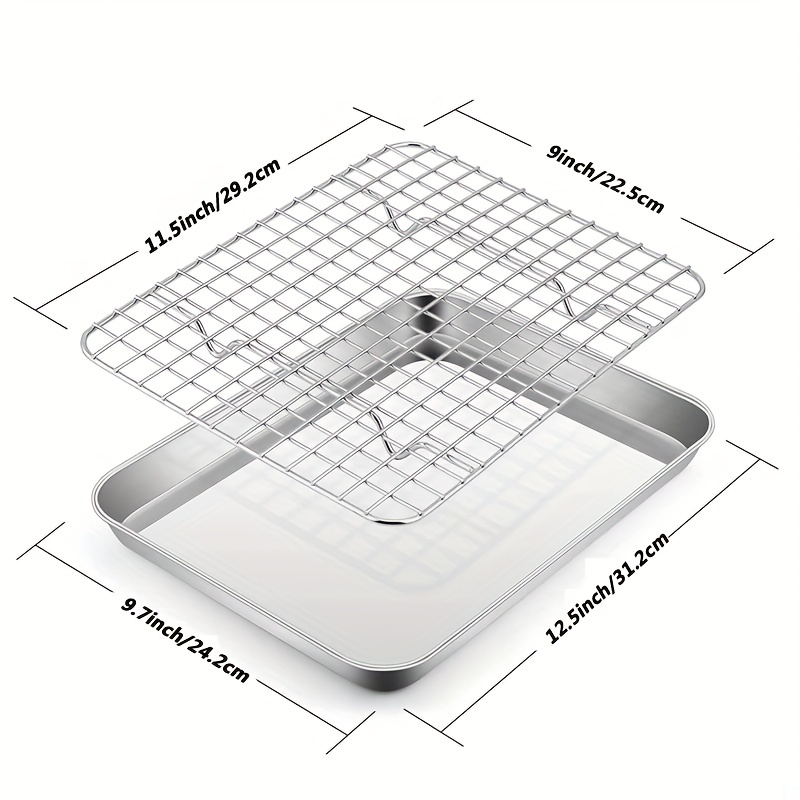 12.5 Inch Toaster Oven Pan with Rack, Stainless Steel Baking Pan Toaster  Oven T