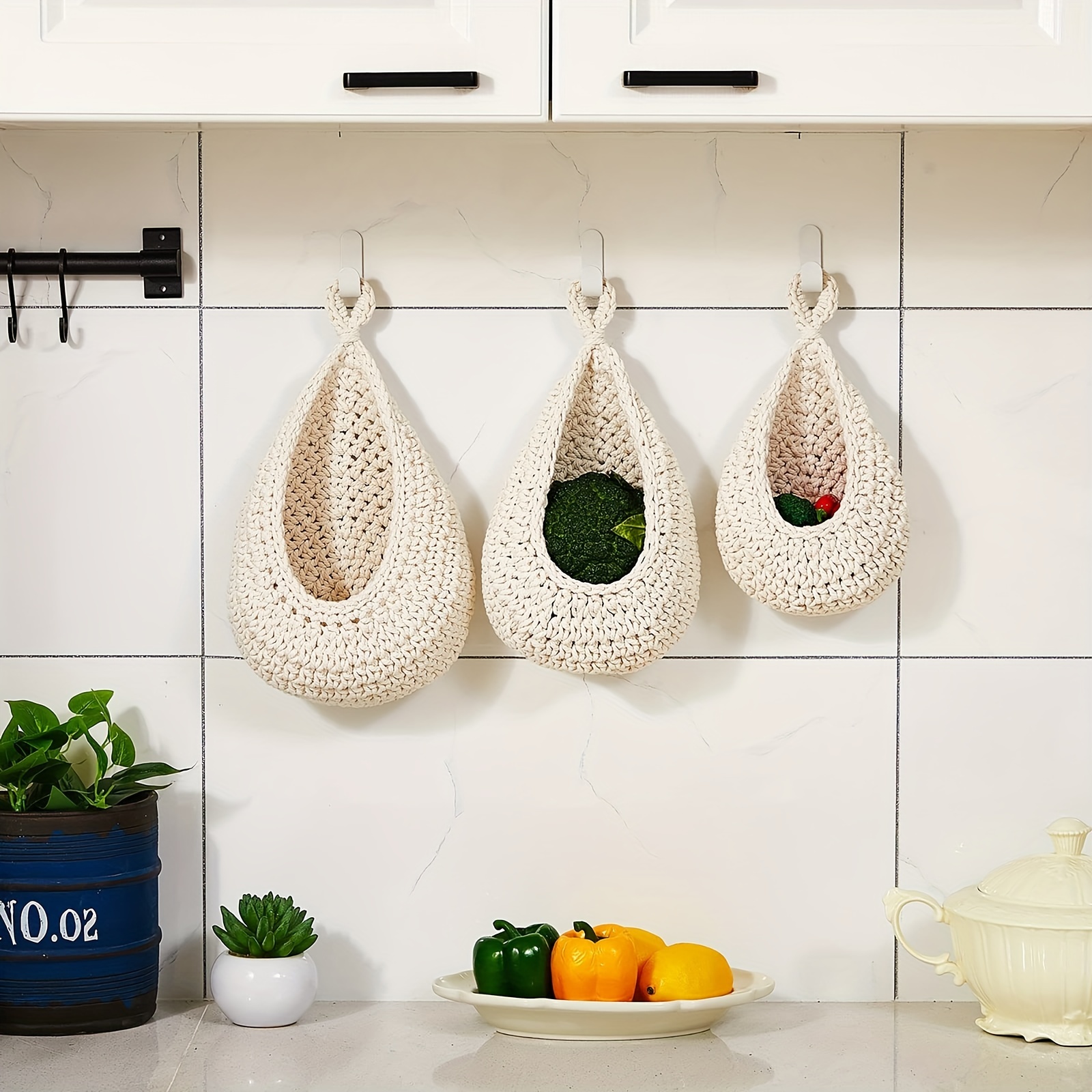 3pcs Set Fruit Hammock For Kitchen Wall Hanging Teardrop Hanging