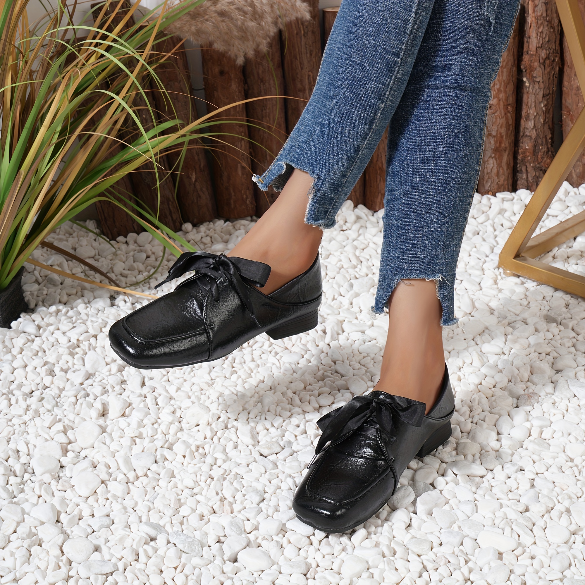 Women's Solid Color Platform Loafers, Lace Up Low-top Round Toe Block Heel  Non-slip Shoes, Versatile Comfy Shoes