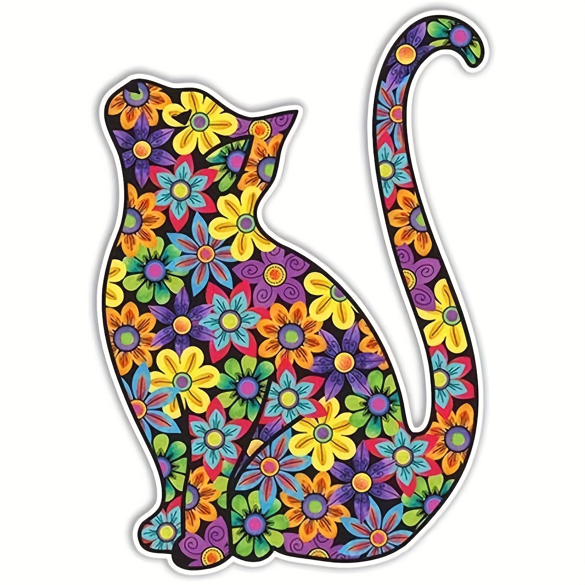 Cute cat with flowers, pet, floral stickers, cat stickers Sticker