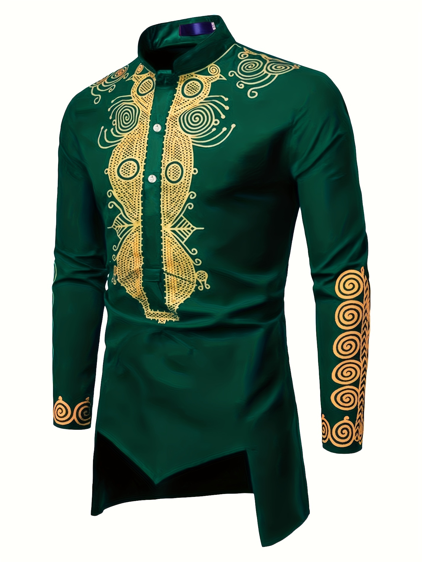 Fashion Mens Long Sleeve Shirts Traditional Culture Shirt-Green