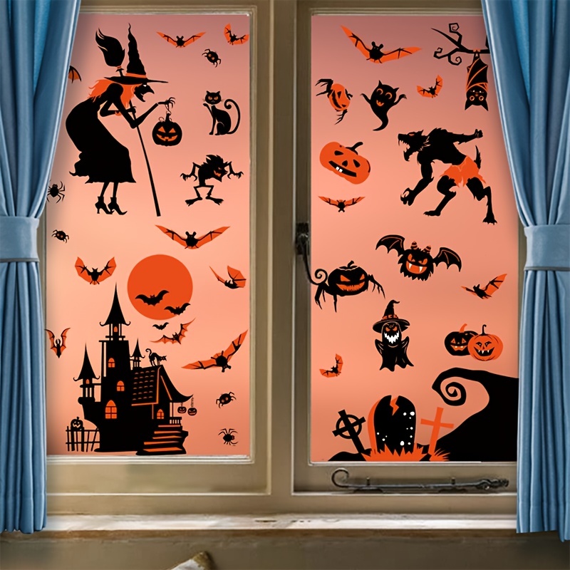 Ensemble d'autocollants de fenêtre d'Halloween, 9 feuilles d'images de  fenêtre