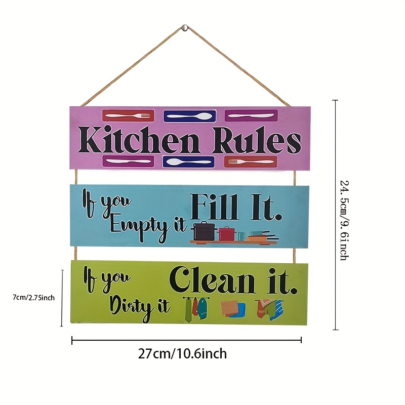 Wood Hanging Sign Kitchen Rules Wall Decor Wooden Rustic - Temu