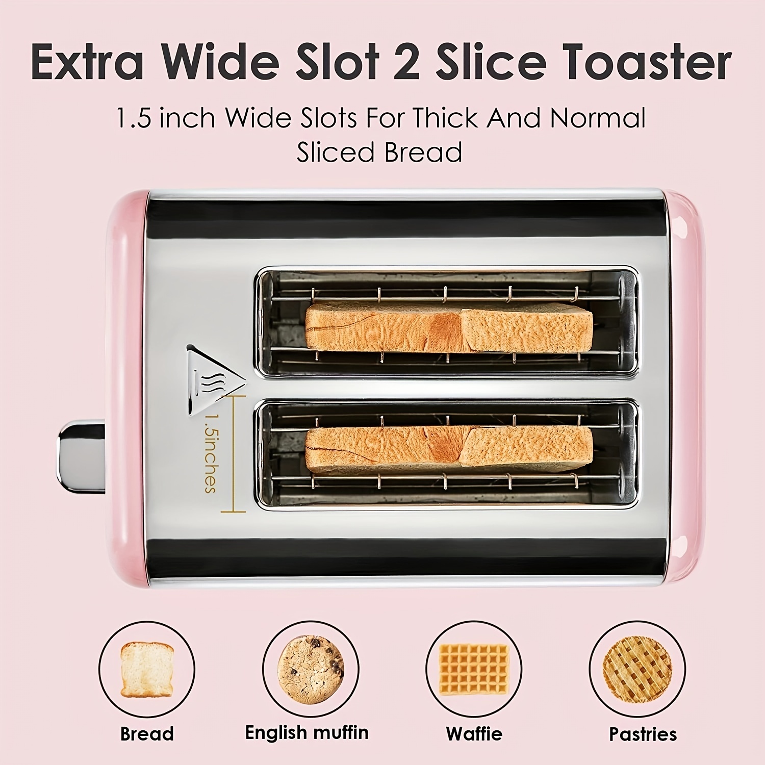 2 Toaster Extra Wide Slots Black Toaster With Reheat - Temu