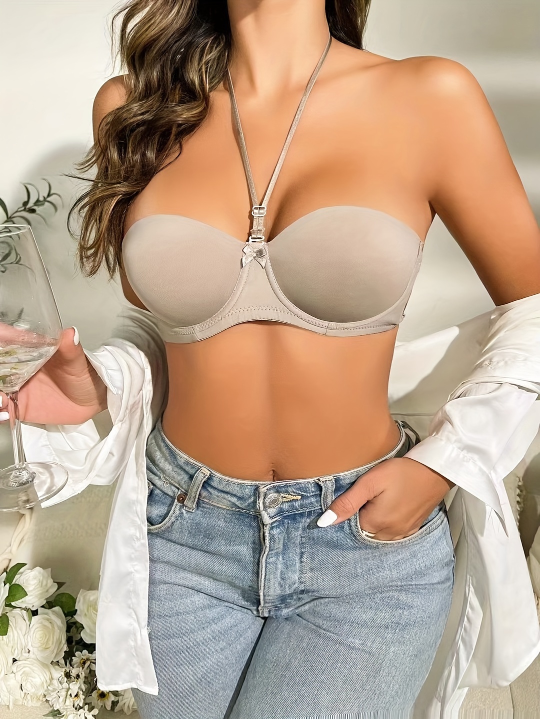 Simple Solid T shirt Bra Comfy Breathable Push Bra Women's - Temu