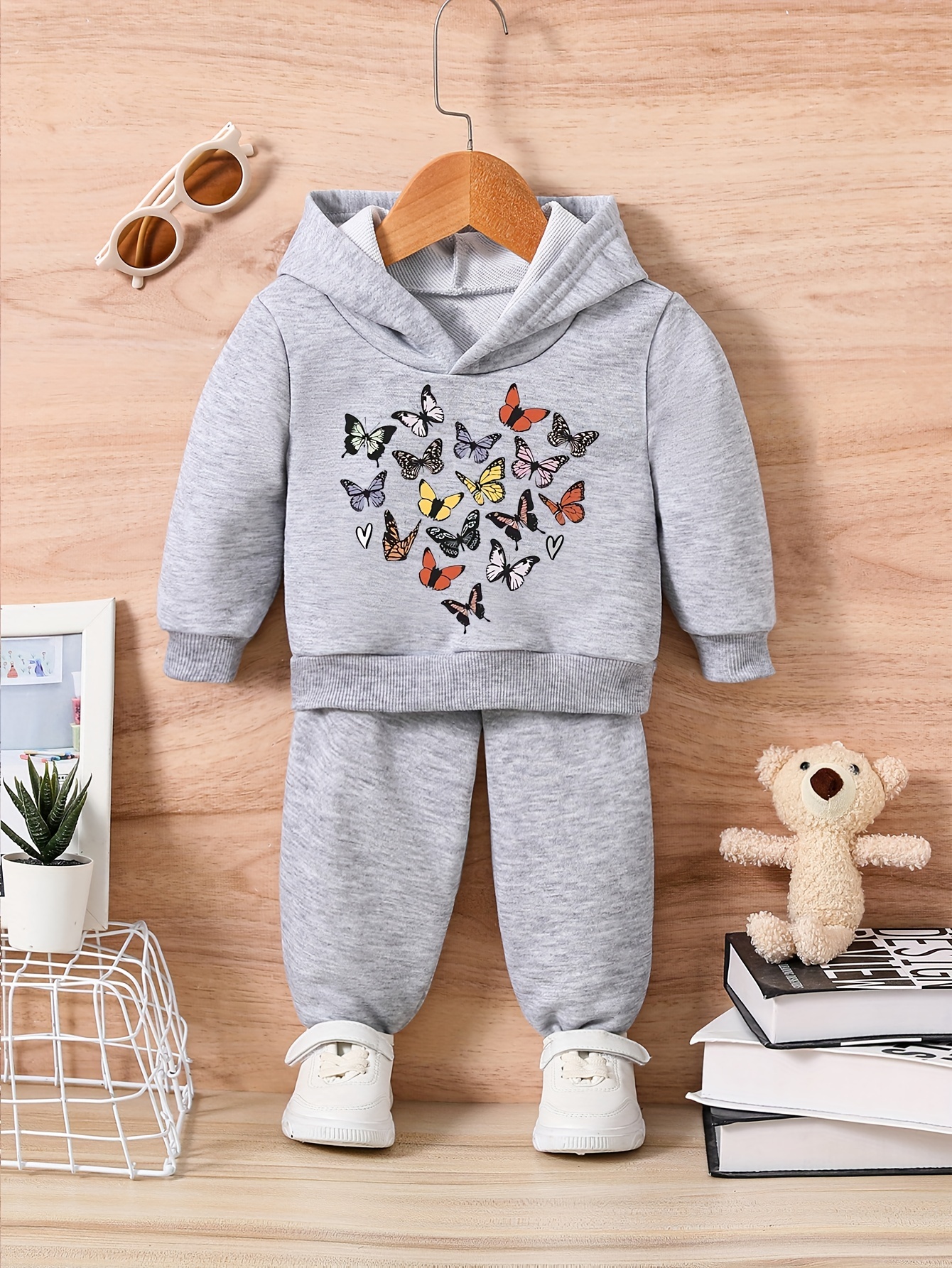 Girl's Butterfly Print 2pcs, Hoodie & Sweatpants Set, Color Clash Casual  Outfits, Kids Clothes For Spring Fall